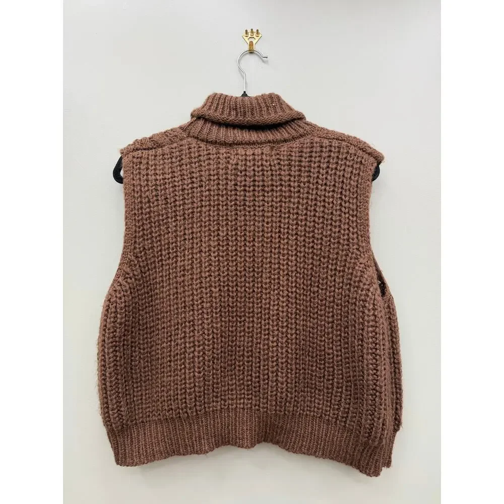 Anthropologie Cable Knit Turtleneck Sweater Vest One Size Brown Cozy